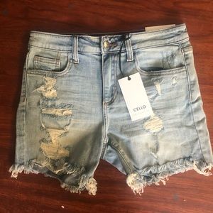 Distressed denim shorts